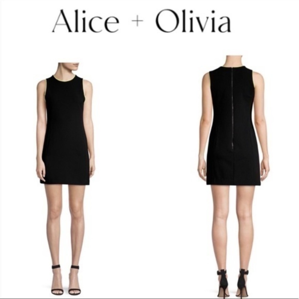 Alice + Olivia Colin Neon Trim Sleeveless Mini Dress Size 8 Black Sheath T561